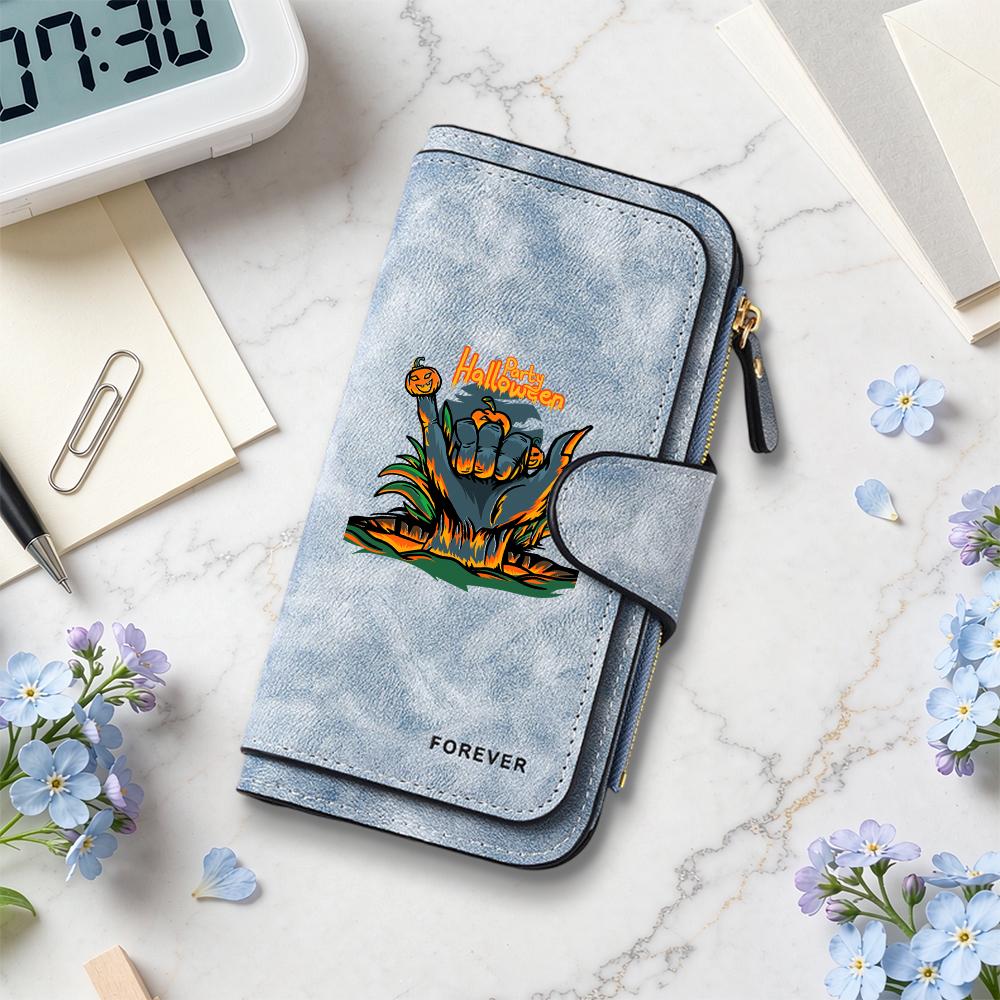 Halloween Print Long Wallet Fashion Multi Slot Card Holder Portable Purse