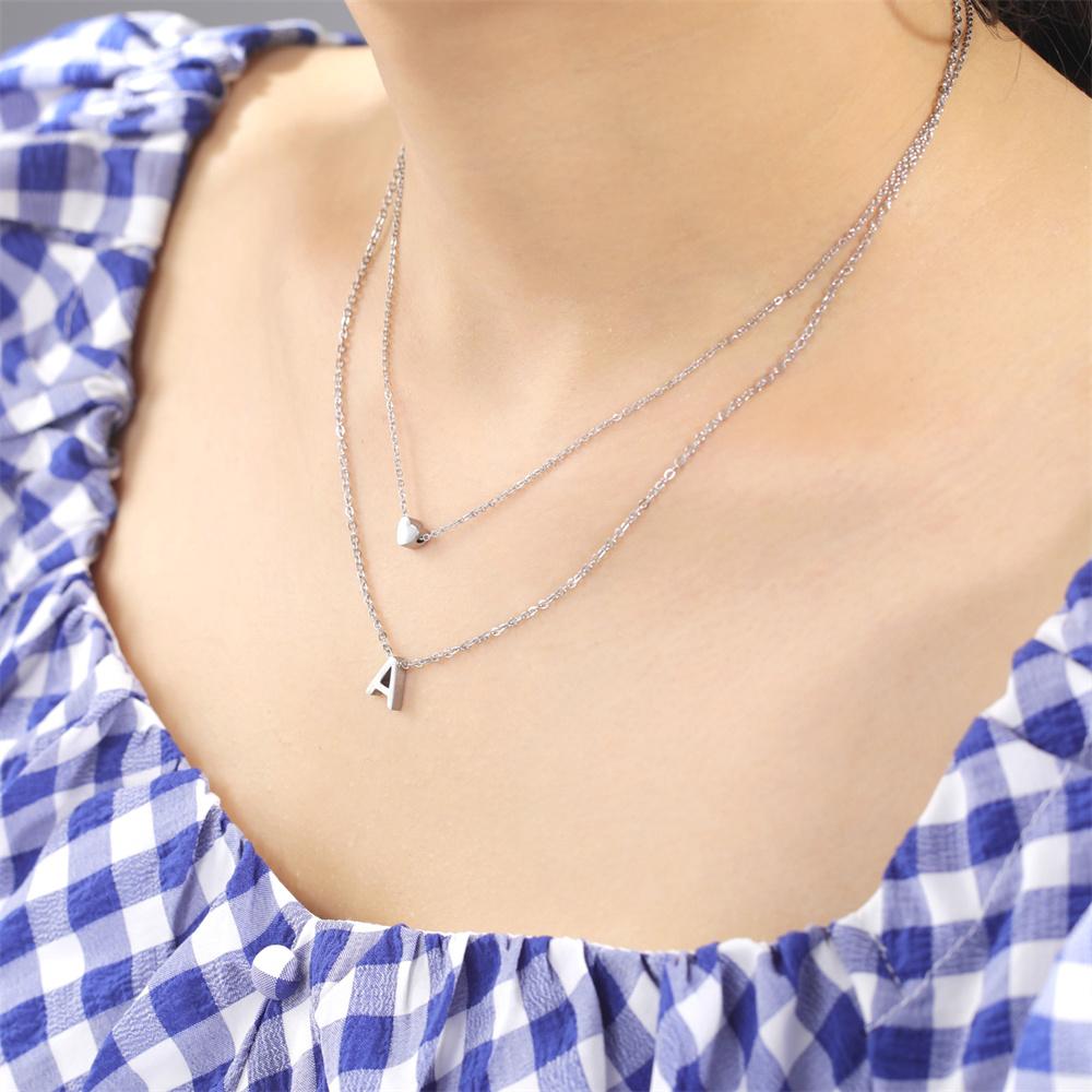 Cazador A-Z Initial Letter Heart Pendant Necklace for Women Alphabet Stainless Steel Jewelry 2026 Double Chains Birthday Gift