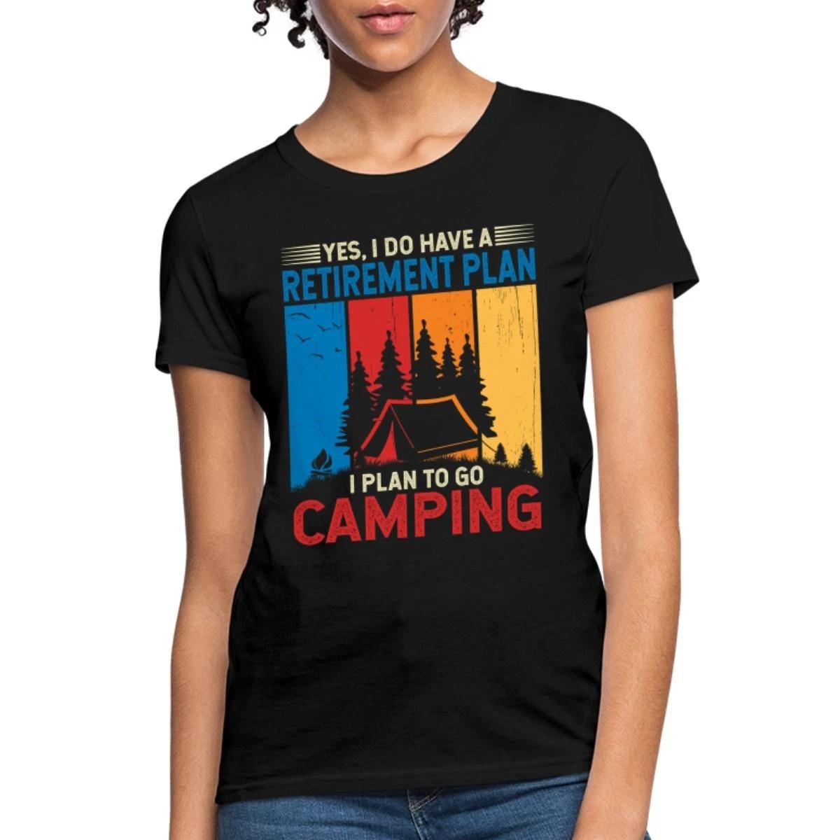 Retirement Plan Camping With Tent Silhouette Retro Women s T-Shirt S