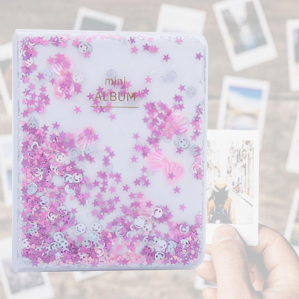 Quicksand Beads 64 Pockets 3 Inch Photo Book Album For Camera Photos(blue)