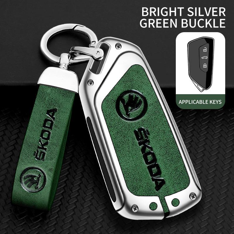 AAAAC1 Zinc Alloy Car Smart Remote Key Fob Leather Case Cover Protector Shell For Skoda Octavia 4 8 A8 2020 2021 Keychain Accessories