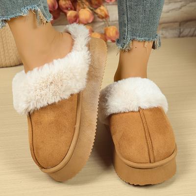 Fashion Fashion Women Platform Fluffy Slippers Winter Comfort Warm Plush Cotton Shoes Woman Thick Sole Anti Slip Indoor House Slippers