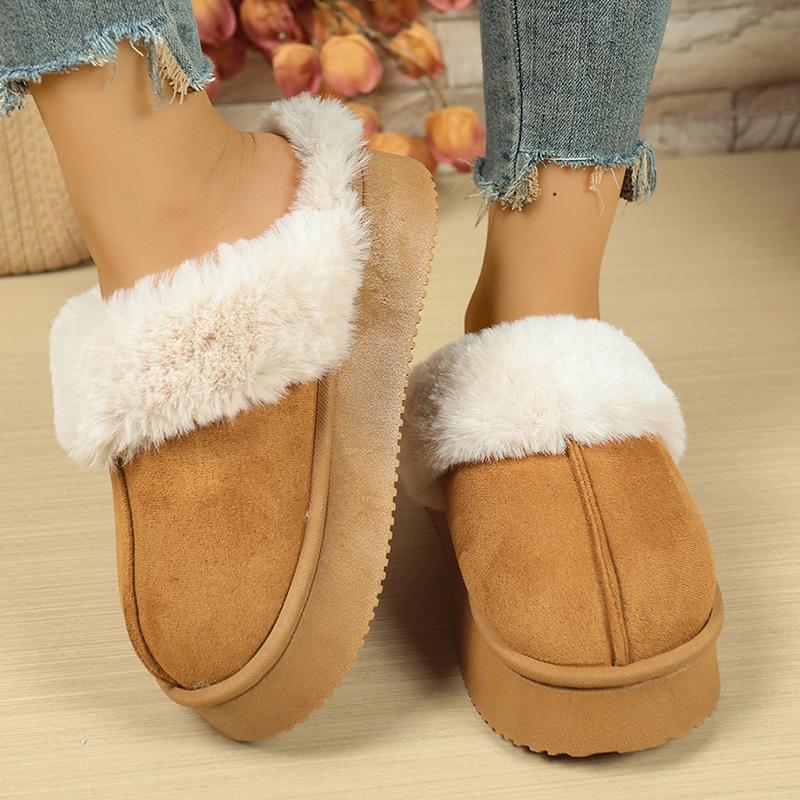 Fashion Fashion Women Platform Fluffy Slippers Winter Comfort Warm Plush Cotton Shoes Woman Thick Sole Anti Slip Indoor House Slippers