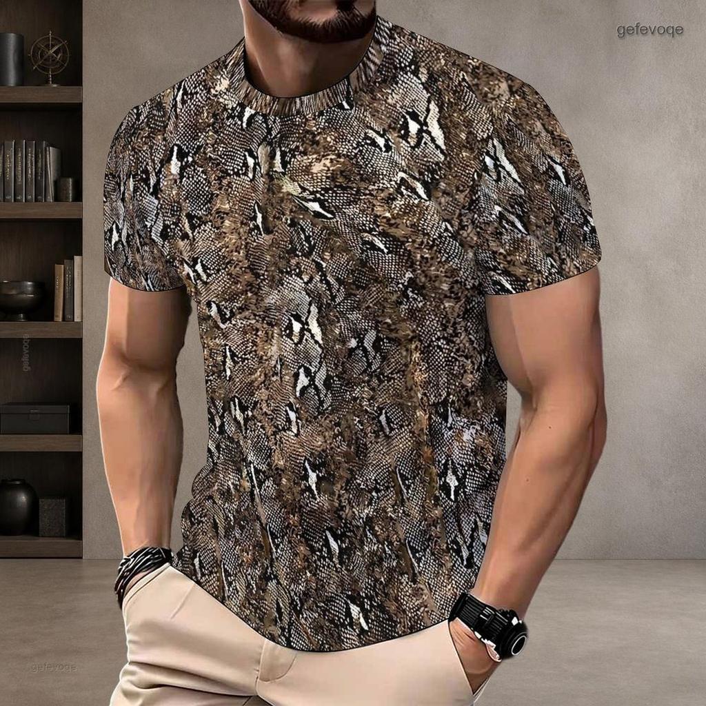 Men Plus Size Round Neck Short Sleeve T Shirt Classic Full Leopard Pattern Summer Hip Hop Casual Daily Tops