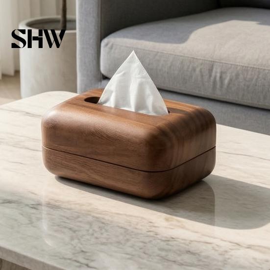 Small Storage Box for Cotton Pads Solid Wood Tissue Box, Rectangular Wooden Dispenser, Flip Top Holder Lid Napkin Case Living Room Bedroom And