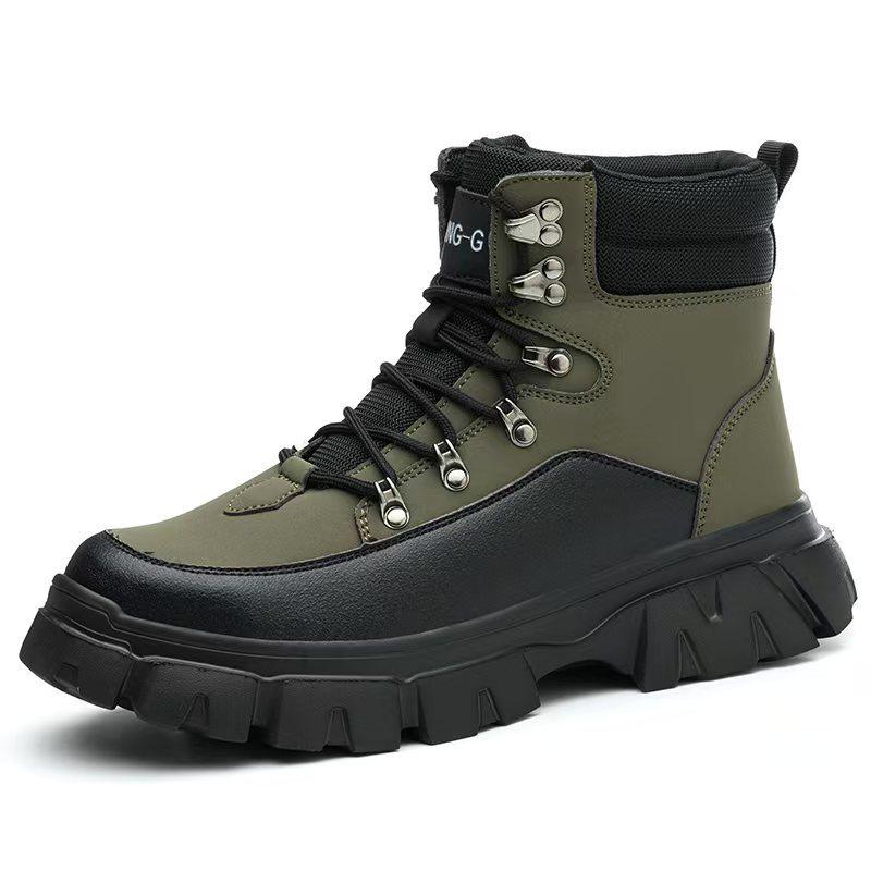 High-Top Safety Shoes with Rotating Button, Anti-Smash, Anti-Puncture, Wear-Resistant, No-Tie Laces