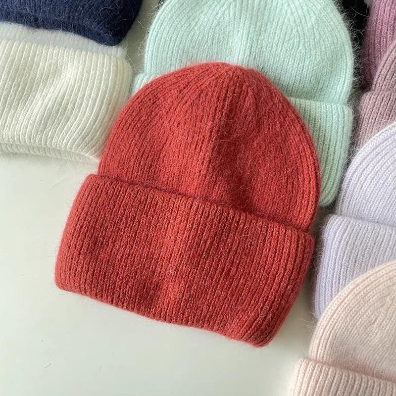 Reba Internet celebrity headgear, angora rabbit fur knitted warm melon fur hat, fashionable autumn and winter ear protection wool hat