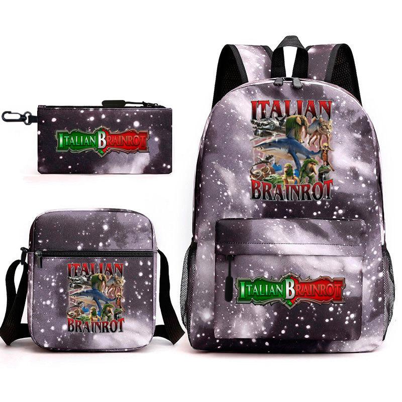 Abstract Foreign Shanhaijing Schoolbag Tongtongsahur Cartoon Primary School Student Backpack Three-piece Set D