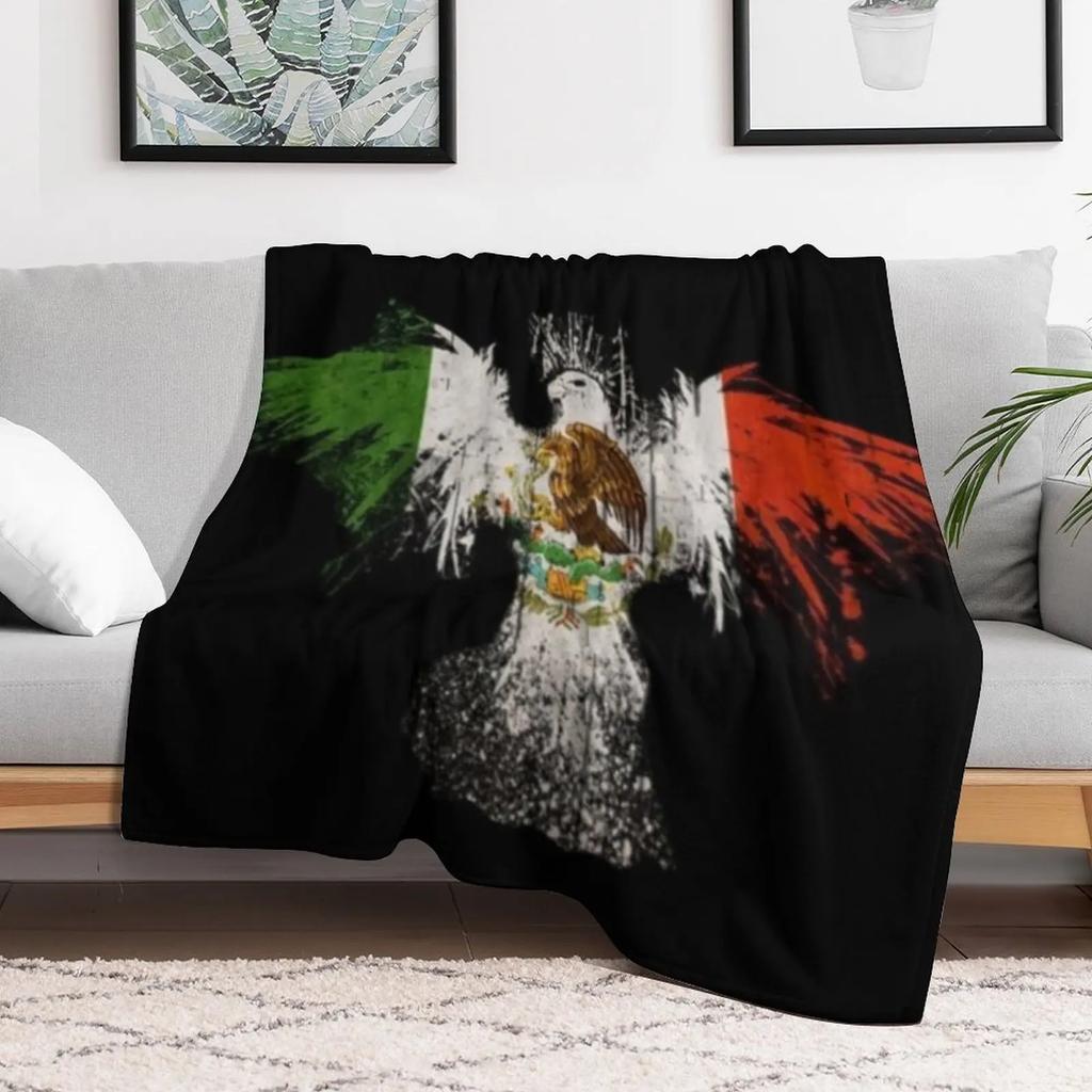 Mexican flag Eagle Throw Blanket Warm Plush Fuzzy Blanket for Living Room