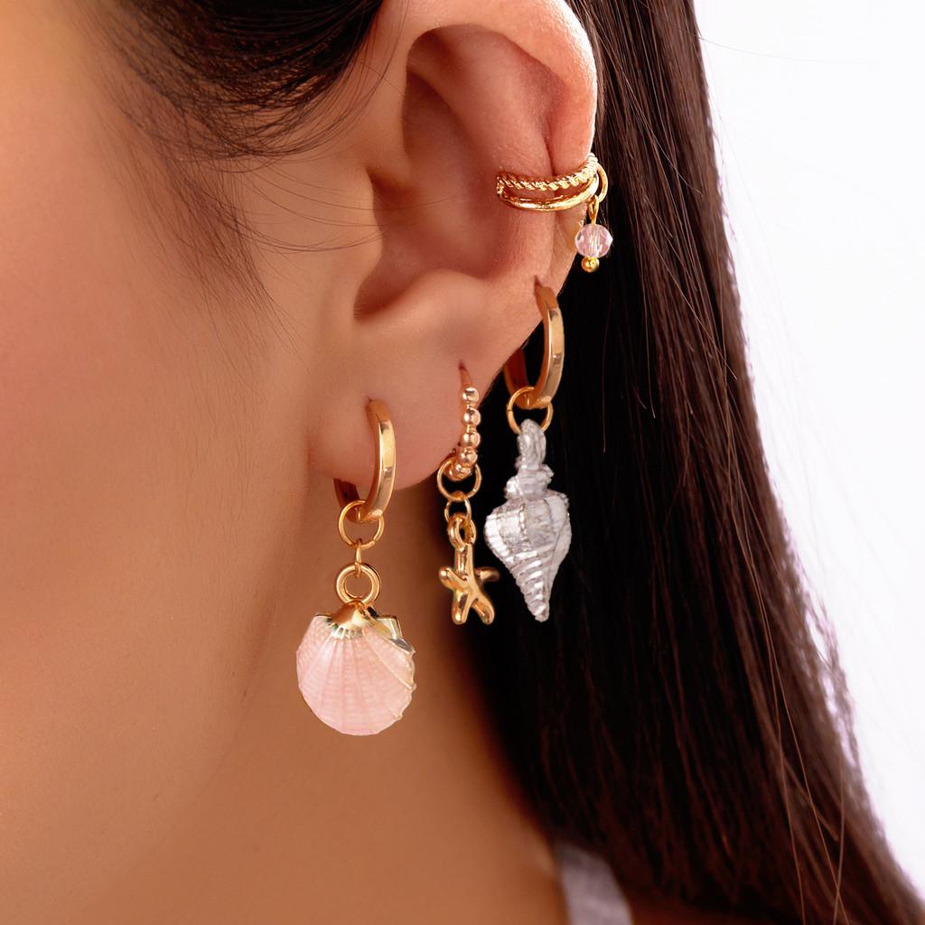 

Pink Ocean Shell Earrings For Women With Electroplating Beach Resort Jewelry белый
