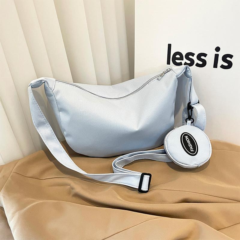 Stylish Japanese Canvas Shoulder Bag 2023 Trendy Nylon Crossbody Tote For Students In White Black Green Pink Blue синий