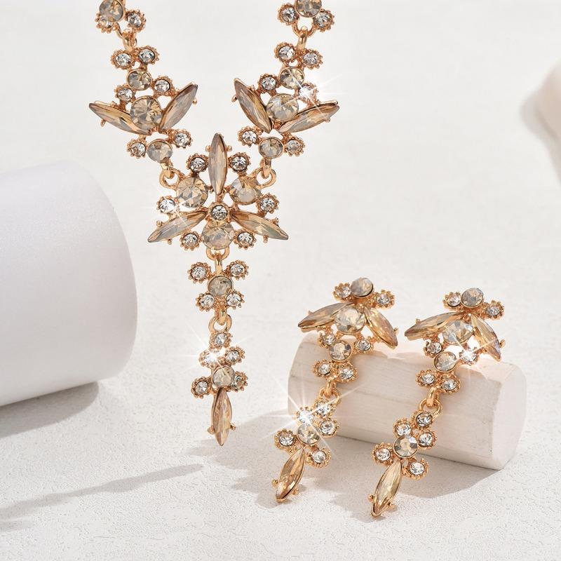 BLINGBAY Women's Jewelry Set Fairycore Romantic Wedding Bridal Accessories Retro Rhinestones Elegant Necklace Earrings Set Women's Modern Jewelry Gift