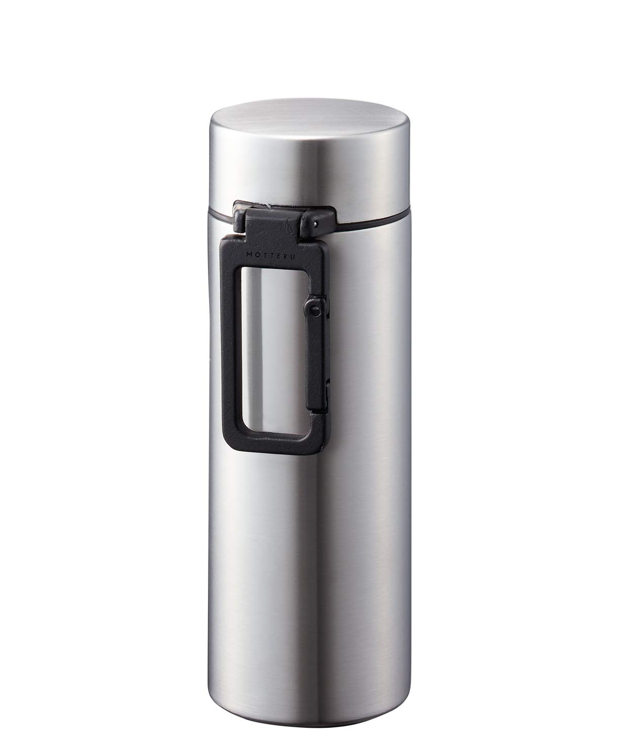 

MOTTERU Gowell 250ml Stainless Steel Thermos Bottle with Vacuum Insulation, Dual-Walled Design, Direct Drinking, Carabiner and Handle, Silver,