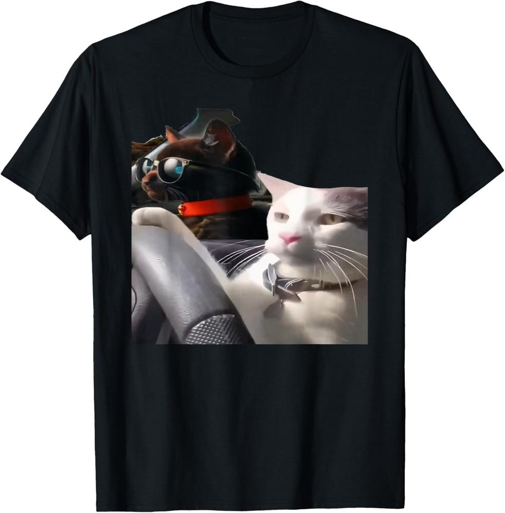 Футболка с мемом  Кот за рулем  Унисекс S