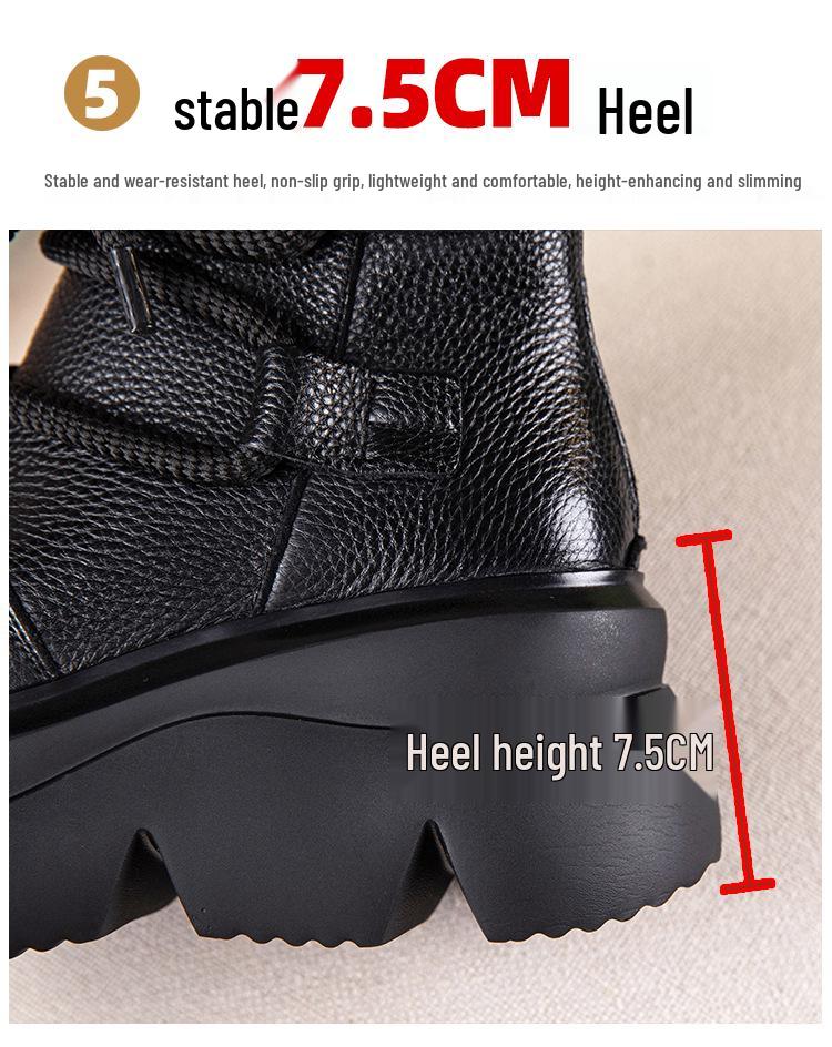 Women's Genuine Leather Platform Martin Boots - 2025 Autumn/Winter Retro Style, Perfect with Skirts for Outdoor Wear.