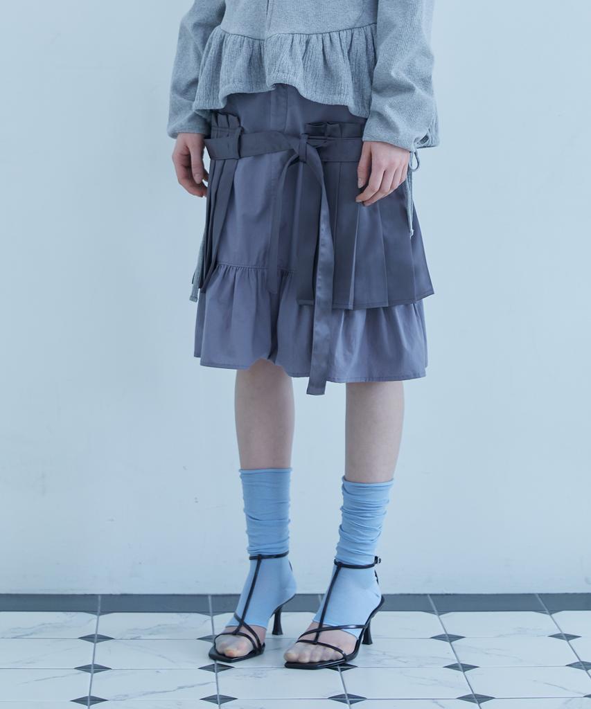 Telelu Open Pleat Layered Skirt Charcoal