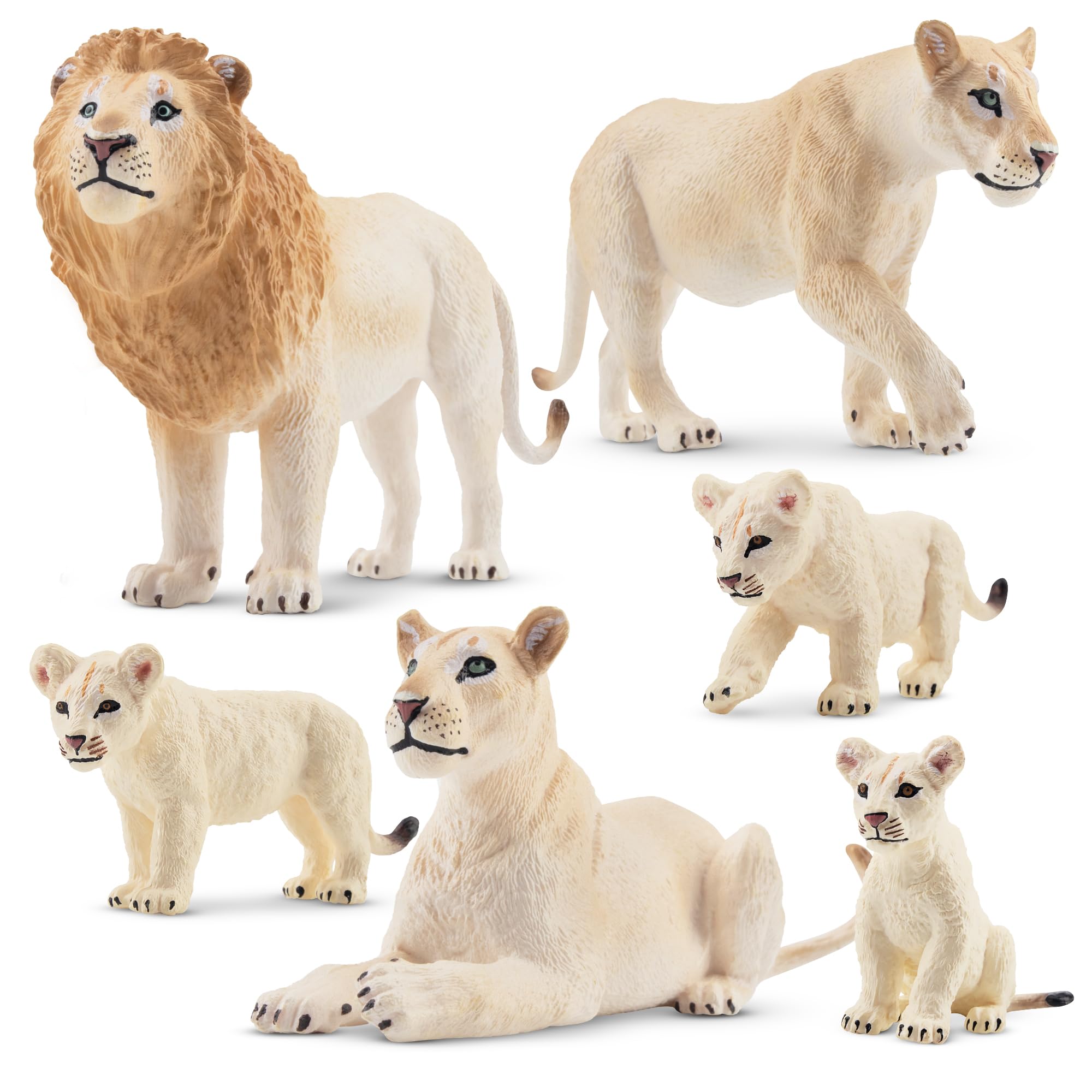TOYMANY Набор из 6 фигурок львов, Фигурки белых львов, Модели дикой природы для родителей и детей, Реалистичные модели животных для дома и семьи,