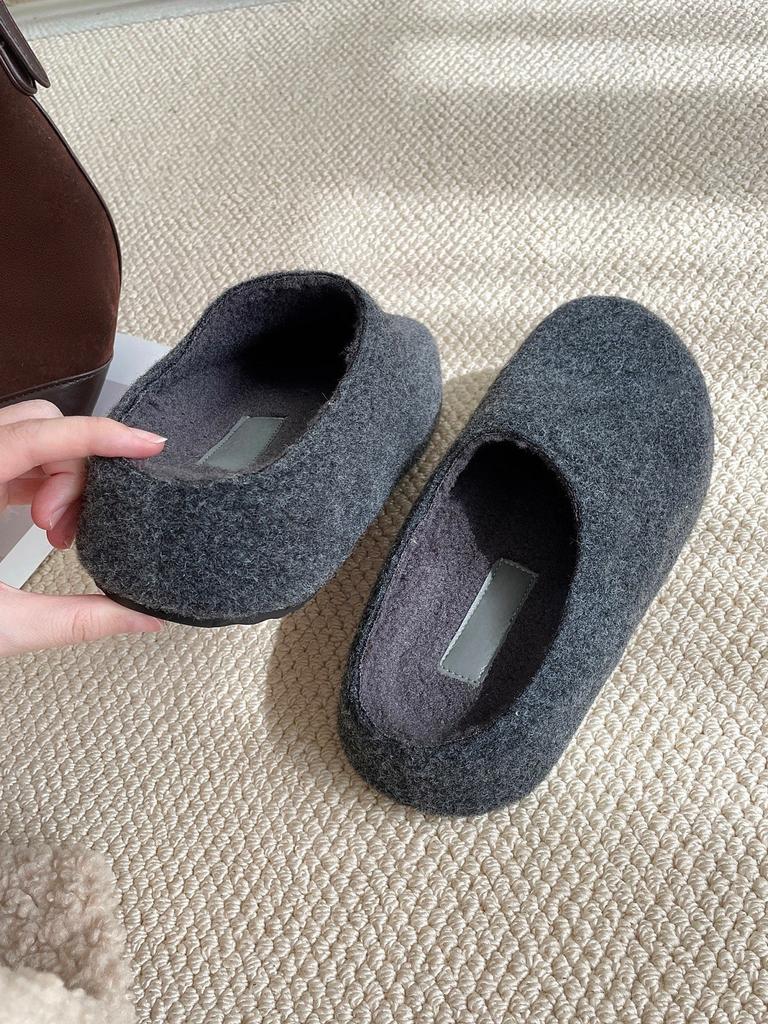 Small inner height increase thick-soled Birkenstocks high-end fluffy shoes lazy autumn and winter bag head half slippers single shoes