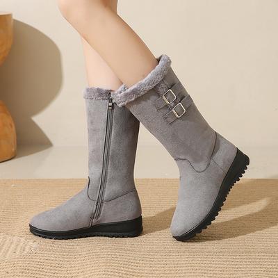 43 Übergröße Fleecegefütterte Stiefel Winter Warme Stiefel Dicke Sohle Verdickt Flach Hoher Schaft Mama Schuhe