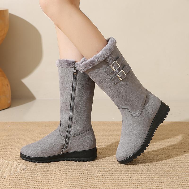 43Plus Size Fleece-Lined Boots Winter Warm Boots Thick Sole Thickened Flat High Tube Mom Shoes