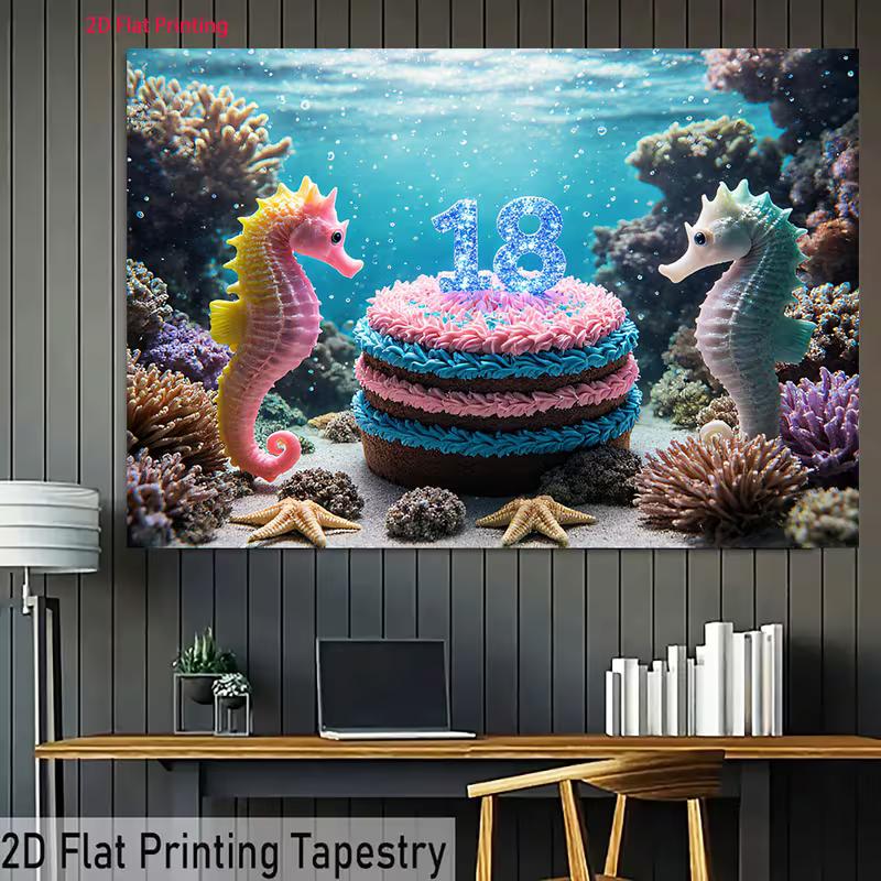 2D Coral Reef 18th Birthday Backdrop Seahorse Underwater Background for 18th Birthday