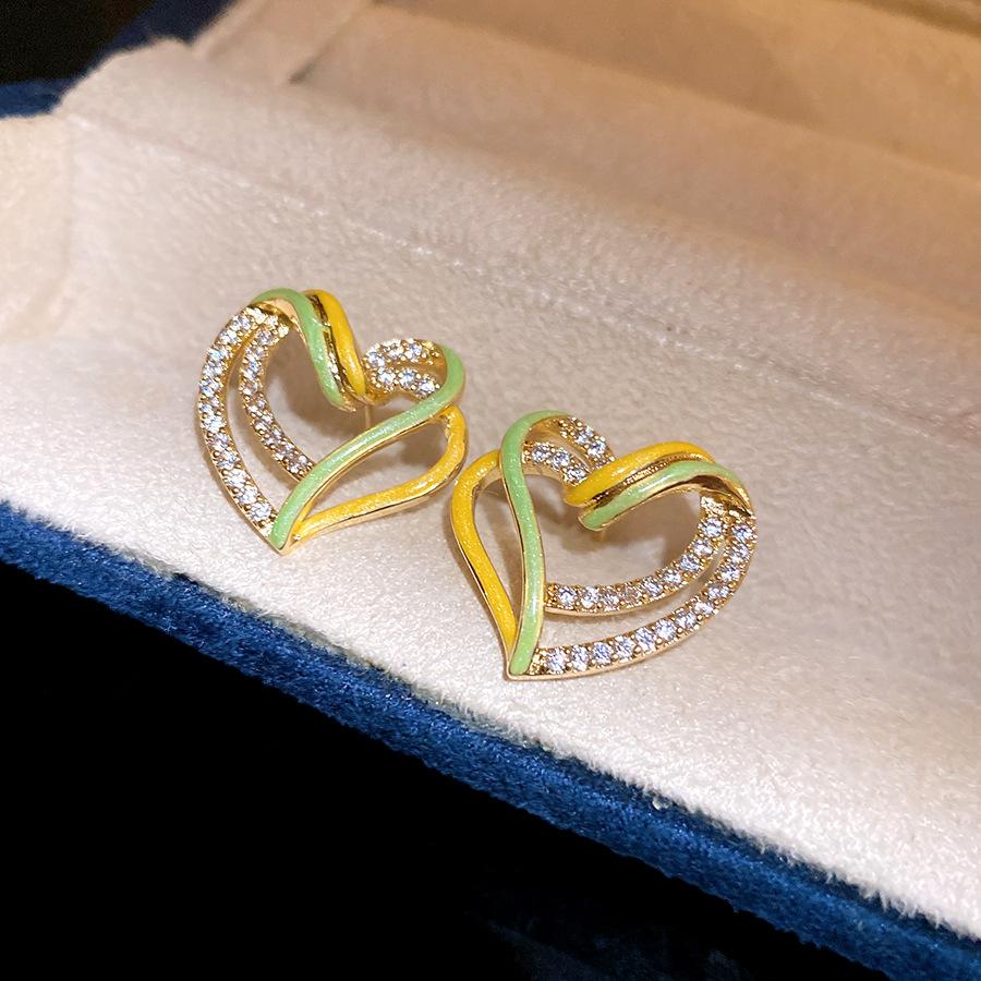 Double Layer Hollow Heart Crystal Earrings Wholesale Jewelry
