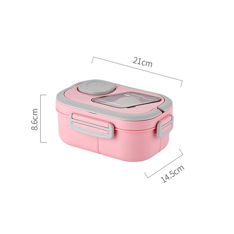 

Большая вместимость портативный двухслойный ланч-бокс для микроволновки Bento Box с посудой герметичный герметичный контейнер для хранения продуктов розовый