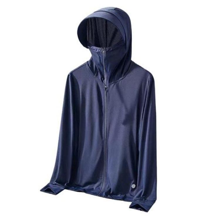 Ice Silk UV Protection Sunscreen Hooded Jacket for Men Women Long Sleeve Outdoor Coat with Zipper Closure
