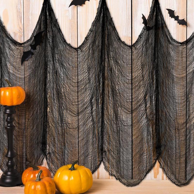 10/1 Pezzi Garza Nera di Halloween 76X198cm Stoffa Spettrale Rete Nera Ragnatela Decorazione Decorazione Casa dell'Orrore di Halloween Festa