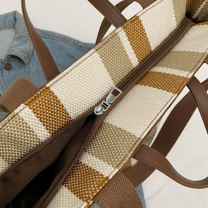 Canvas Bag Large Capacity Shoulder Bag for Female Striped Tote Bag
