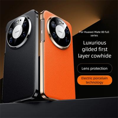 Luxury Full-Grain Genuine Leather Case for Huawei Mate 80 Pro Max RS Cover with Camera Lens Cutout Classical Lytchee Design