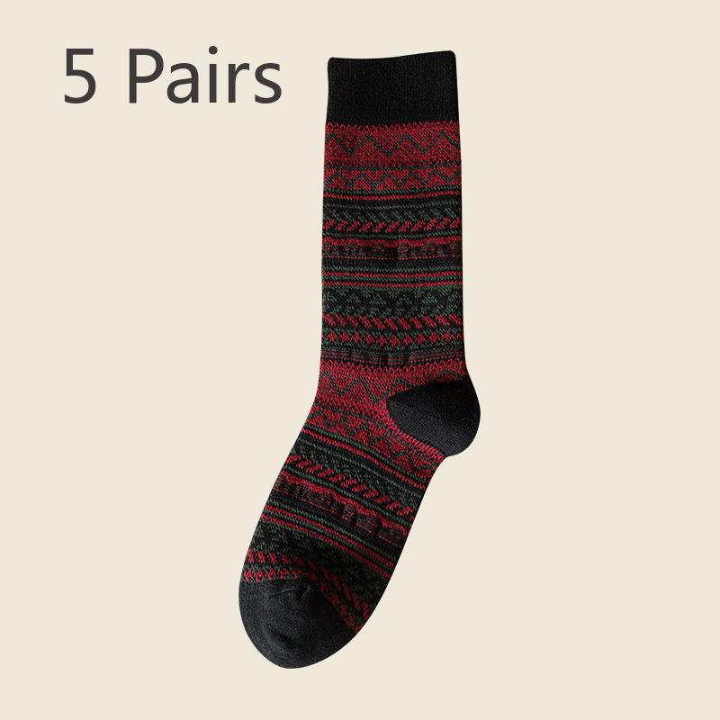 5 Pairs of Female Spring and Autumn Retro Folk Wind Tube Pile Socks