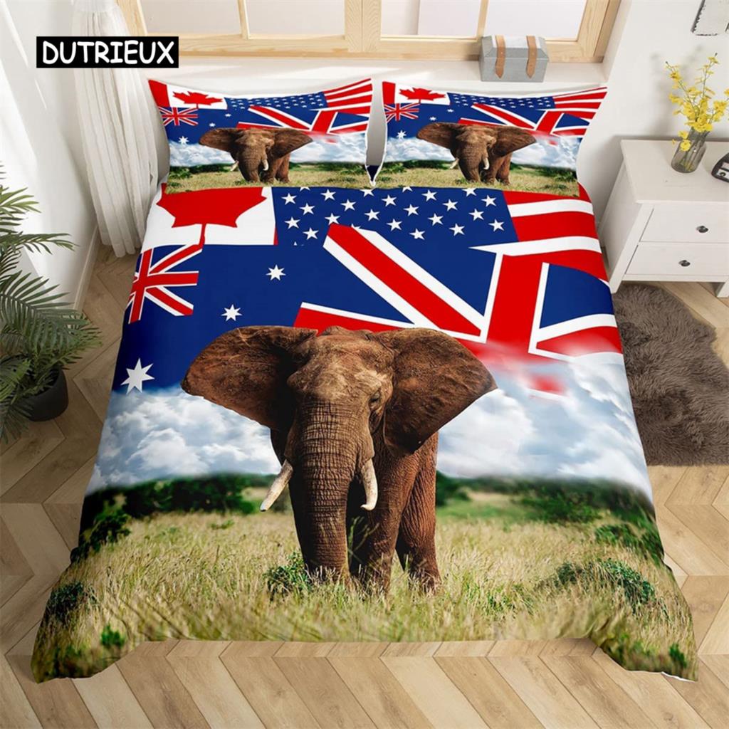 

Atmosphere Green Grass Elephant Duvet Cover Set Bedding Set Microfiber Safari Animals Comforter Cover Twin Double Bedroom Decor US King(264x228cm)
