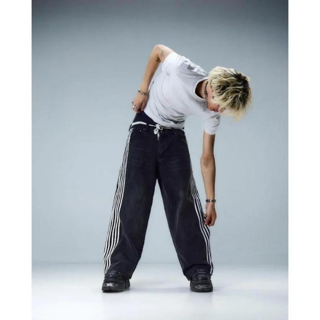 ZYLLO Y2K Baggy Jeans Hohe Qualität Bestickt Gestreift Harajuku Jogginghose Herren Damen Hip Hop Streetwear Lässige Weitbeinige Jeans