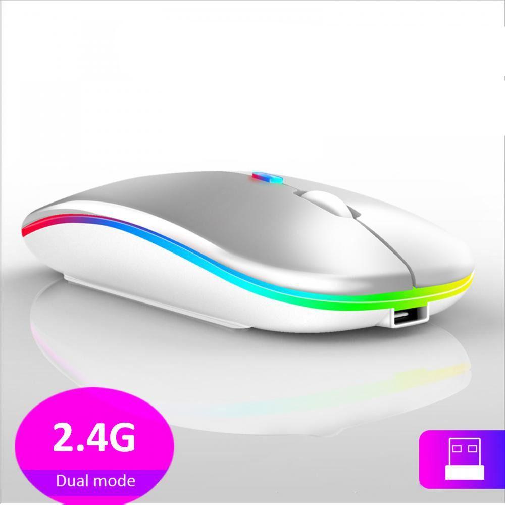 

Нова безшумна бездротова миша 2.4G Bluetooth, USB-акумуляторна, з LED-підсвічуванням срібний