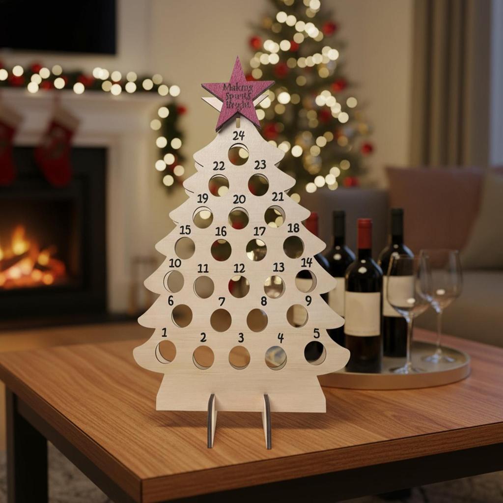 Wine Rack Christmas Tree-Shaped Calendar Countdown Wine Bottle Rack for Holiday Seasonal Halloween Thanksgiving Easter Kids