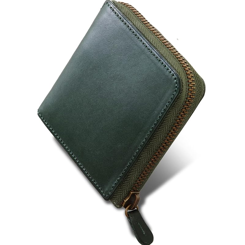 

[Evoon] Italian leather that will age well Thin L-shaped bi-fold wallet Vellda L-zip bifold wallet made in Japan genuine leather (green)