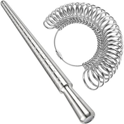 2-piece Set of Round Head Meidu Ring Rods with 0-13 US Rings, Zinc Alloy Ring Measuring Tool for Measuring