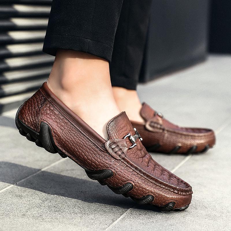 Fashion 2024 Genuine Leather Men's Crocodile Pattern Loafers Luxury Brands Casual Breathable Slip-On Moccasin Fashion Men Driving Flats