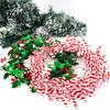 Flexible Wire Greenery 24.6FT Christmas Garland, Red Green Leaves/Striped Candy/Snowflake Shiny Tinsel Lightweight Bendable Garland Garlands for Xmas