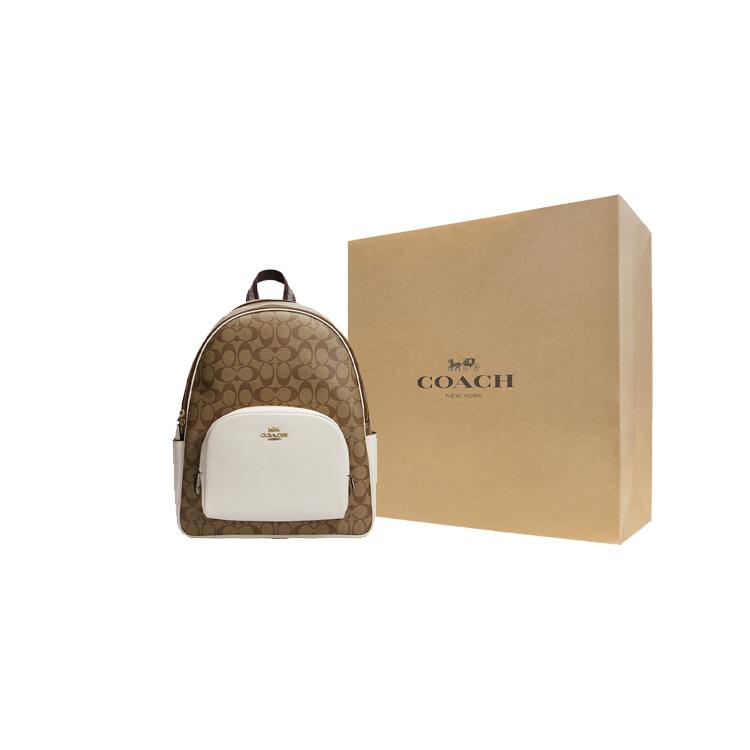 Coach Leder Patchwork Mit PVC Rucksack Groß Damen Weiß Braun Monogramm