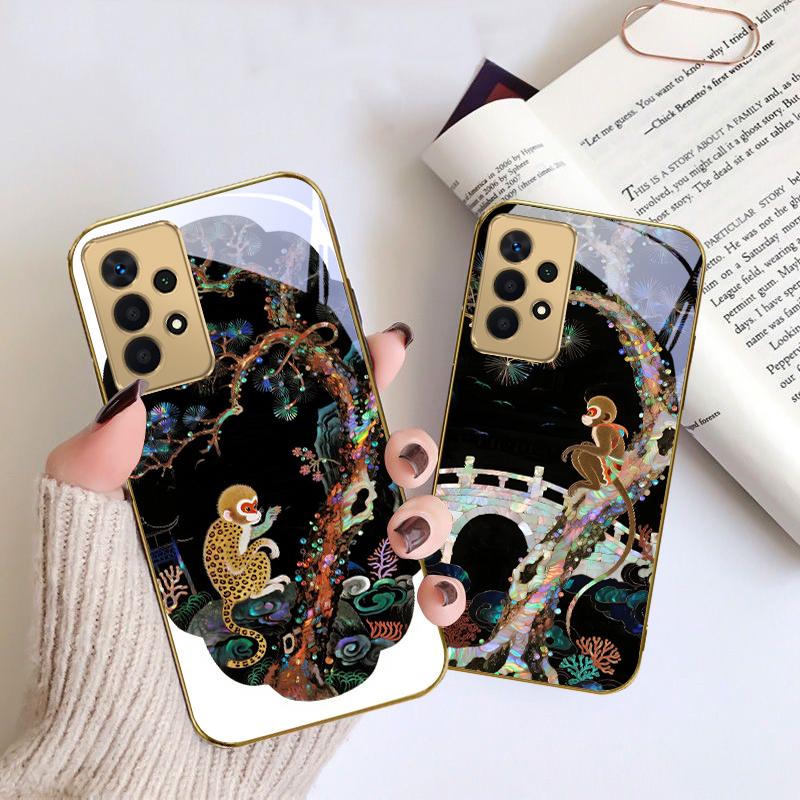 Fantasy Rainbow Pine For Samsung A 01 52S A04 A05S A10 A12 A13 22 23 24 36 42 M02 Note 10 20Ultra 8 9 Golden Glass Phone Case