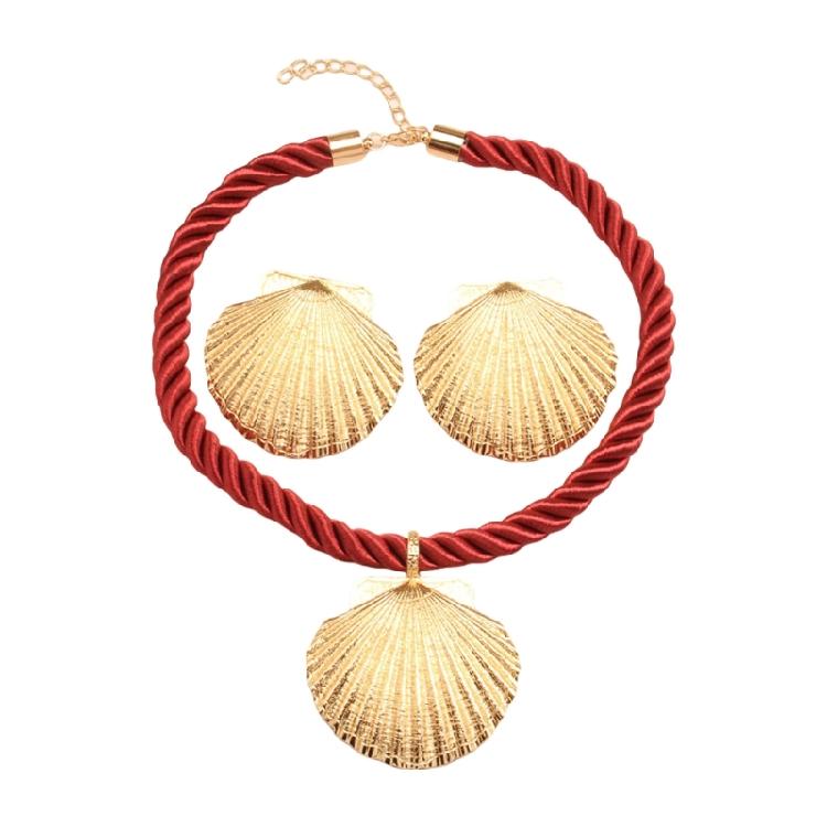 

Набір металевих прикрас ручної роботи Вишуканий набір з кулоном-мушлею, намистом та сережками Стильний аксесуар для жінок червоний