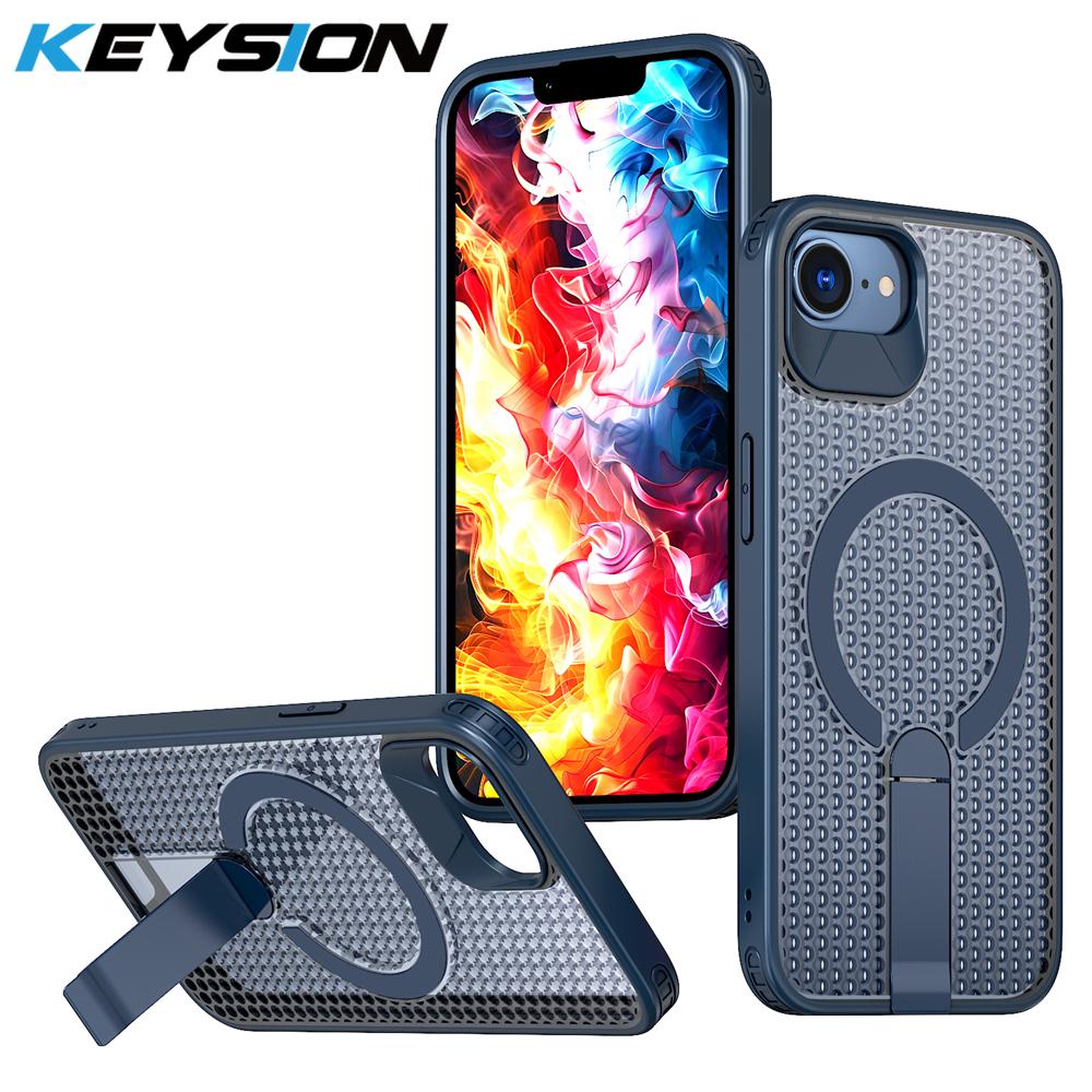 KEYSION Hollow Heat Dissipation Case for MagSafe for iPhone 17e 16e Magnetic Cooling Hide Kickstand Shockproof Phone Back Cover