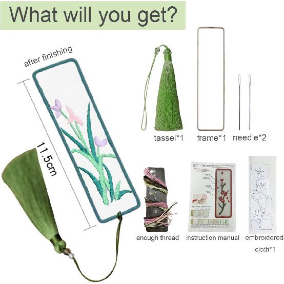 Embroidery Bookmark with Cute Patterns,Transparent Organza Bookmark,Embroidery Kit Christmas Gift for Adults Kids(chrysanthemum,1 pack)