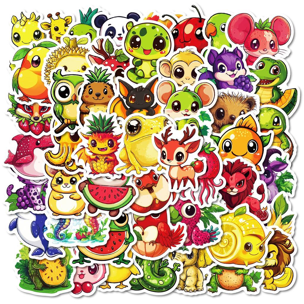 50 Creative Hand-painted Fruit Animal Decoration Stickers Children's Reward Stickers Toys DIY Handbook Diary