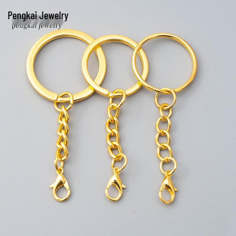 Gold-Plated Keychain Kit: 25/30mm Metal Key Rings with Lobster Clasp and Hanging Chain for DIY Jewelry and Accessories