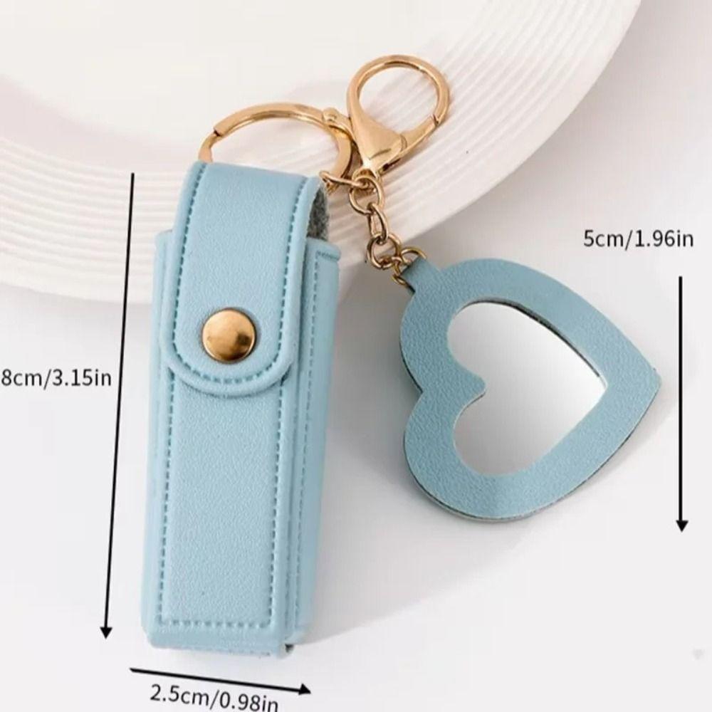 Portable with Mirror Lipstick Bag Compact Mini Lip Balm Holder PU Leather Universal Lip Oil Keychain Travel