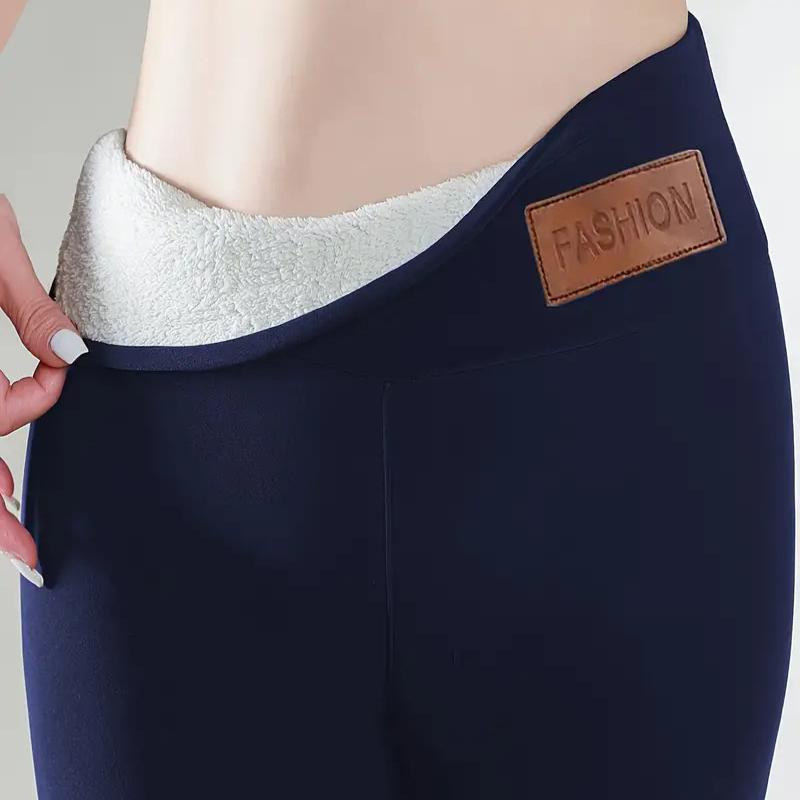 Thickened Fleece-lined Solid Color Lamb Wool Leggings for Women, High Waist, Tight-fitting, Warm Pants, Yoga Pants for Autumn and Winter.