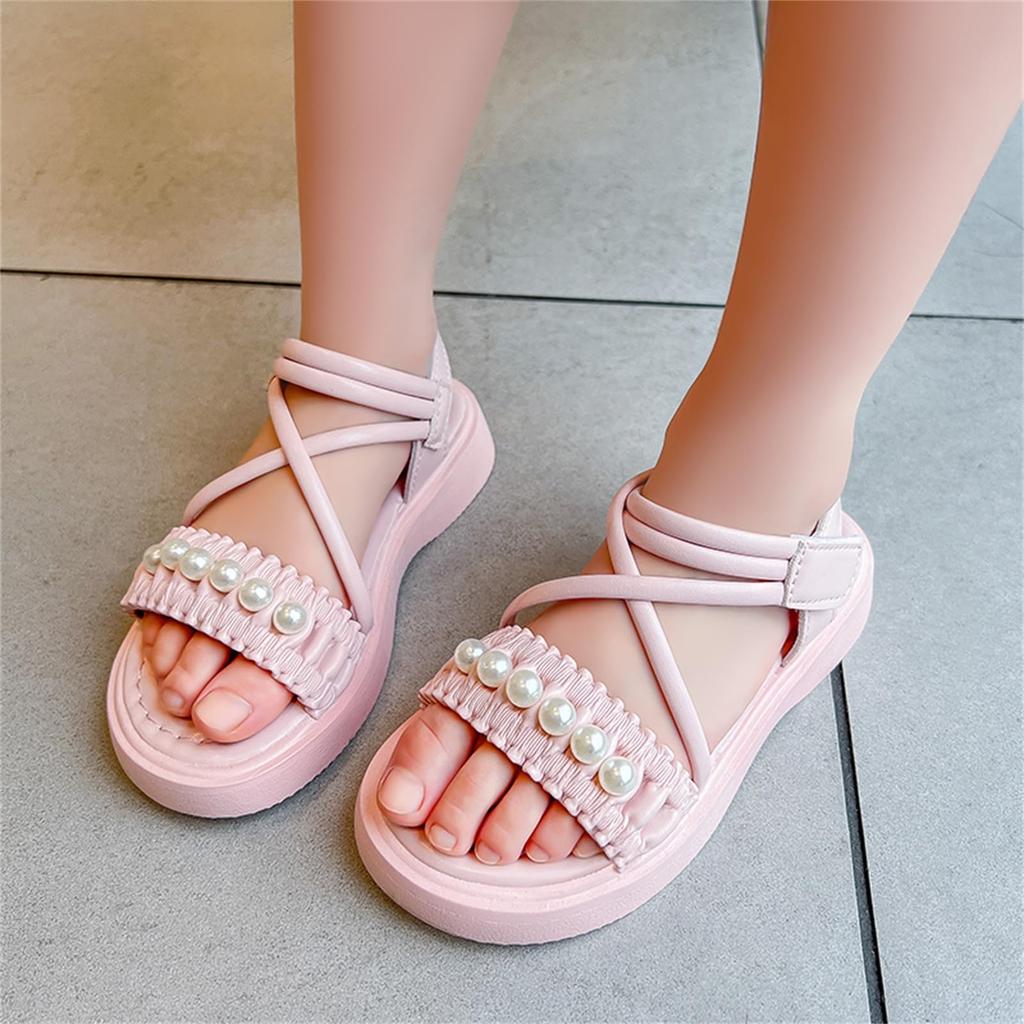 DADAWEN Summer Open Velcro Easy To Put On and Take Comfortable for and 20cm Girls' Sandals, Toe, Closure, Off, Flexible, Walking, School, Outings,
